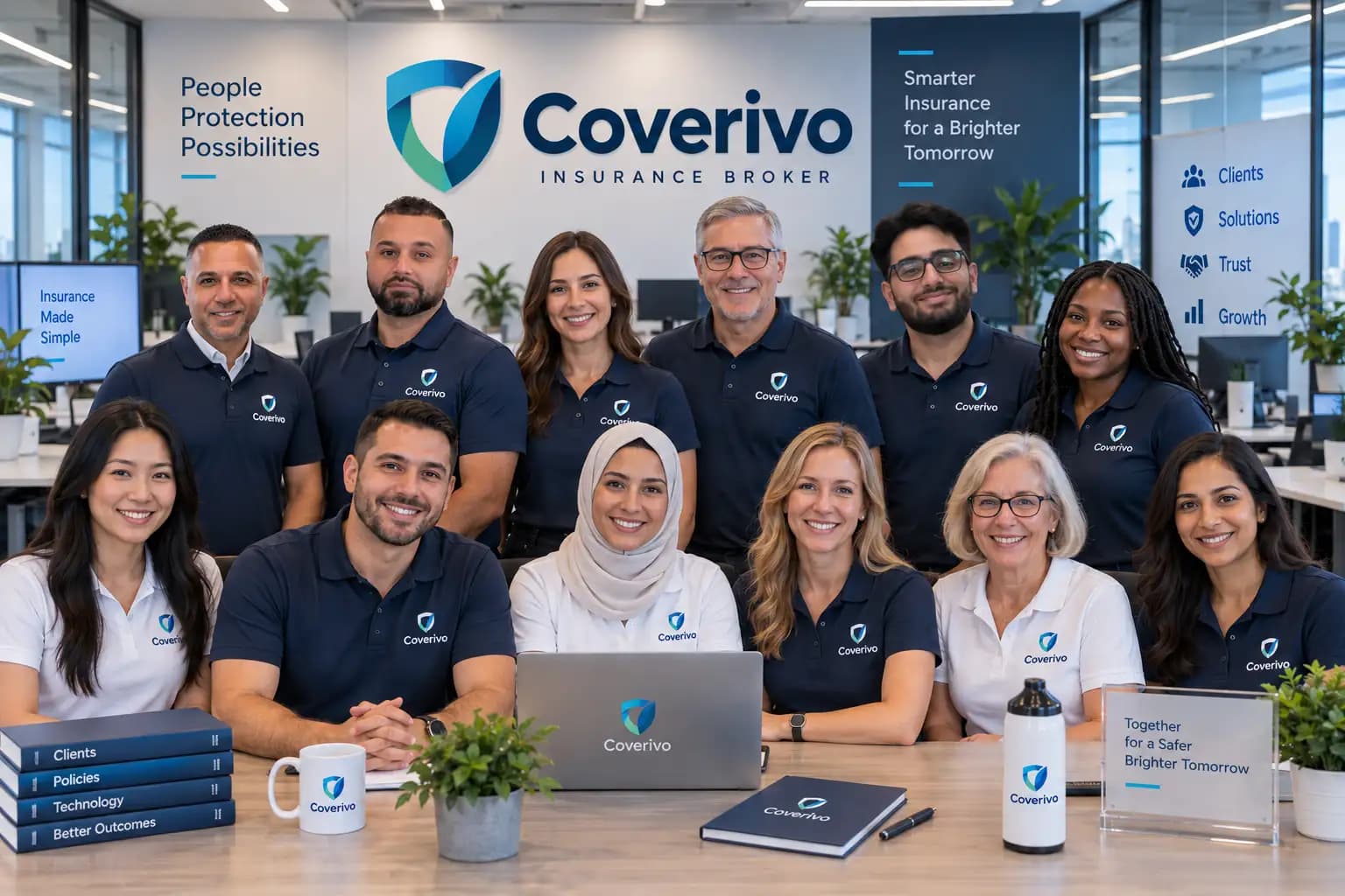 Coverivo licensed insurance professionals together at the office table